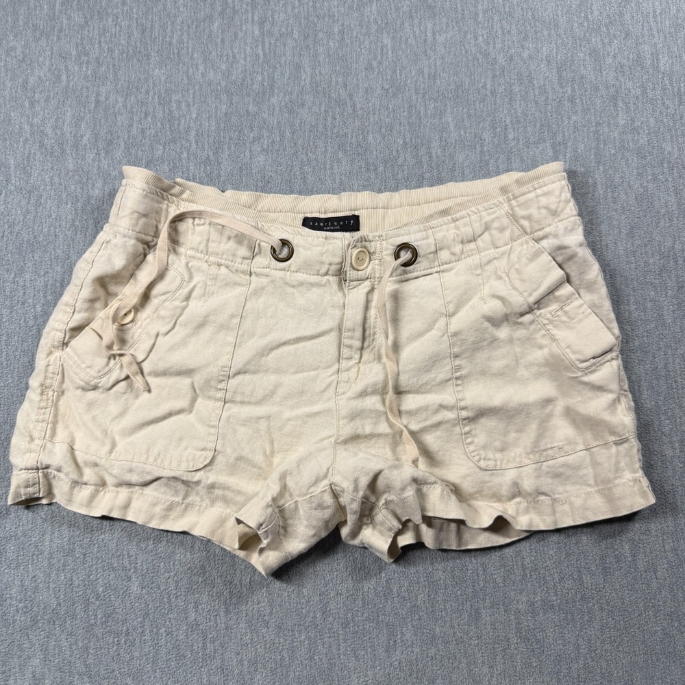 Sanctuary Shorts Womens 32 Beige Linen Blend Drawstring Cargo Casual Summer Pock